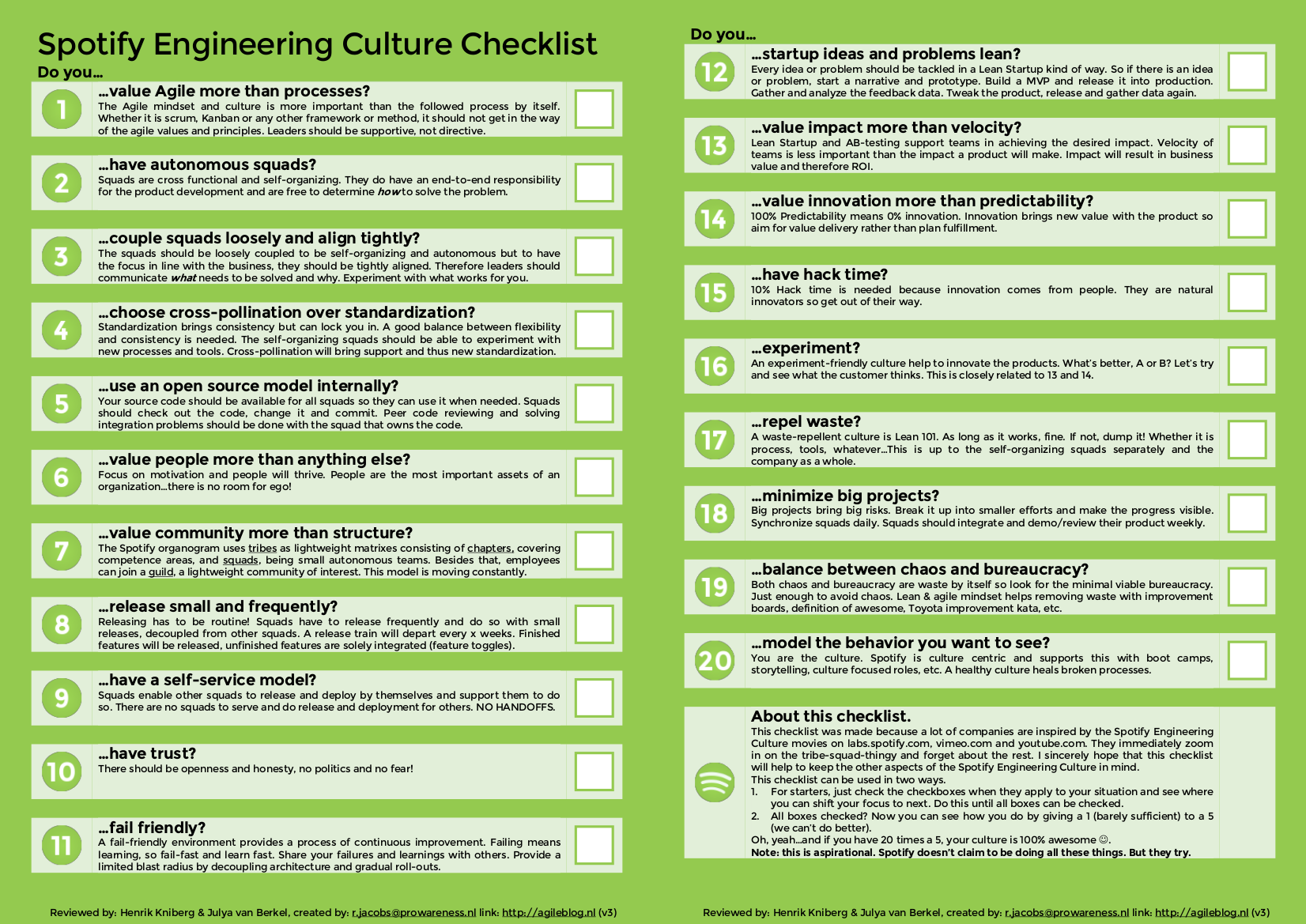 Spotify engineering culture checklist thumbnail.